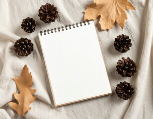 Blank notebook surrounded by natural elements.