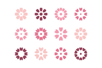 Sakura flower design element. Set of 12 geometric shape for label. Modern linear design emblem.  Modern abstract linear compositions and graphic design elements.