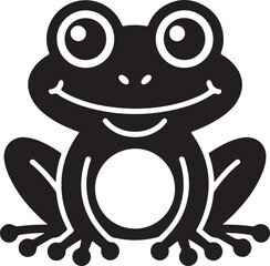 Charming Black Frog Illustration with Cheerful Expression and Round Belly Perfect for Childrens Books and Nature Related Designs featuring a Minimalist Style