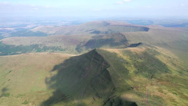 flaying across the Bannau Brycheiniog National Park, Brecon Beacons in South Wales, uk