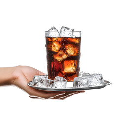 Professional Hand Holding Cola and Ice Tray - Refreshing Drink Concept