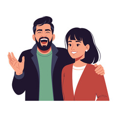 Couple in Laughter and Affinity: A charming couple, with a shared moment of laughter and affection, embodies the warmth of a close relationship. Expressing the happiness in the everyday life.