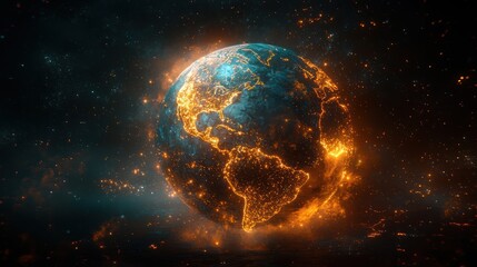 Obraz premium Burning Earth in Space, dramatic cosmic scene, possible use for environmental awareness