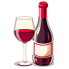 a bottle of red wine and a glass of red wine