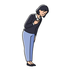 Respectful Bow: A simple, heartwarming illustration showing a person's gesture of acknowledgment, respect and gratitude. This minimalistic graphic encapsulates the elegance of bowing.