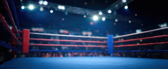 The boxing ring ready for an electrifying match under bright lights.