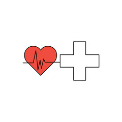 Fototapeta premium An illustrative vector icon showing a heart with a plus sign, representing love, health, and medical care