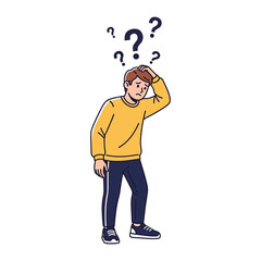 Questioning Illustration: A digitally crafted illustration depicts a person grappling with confusion, surrounded by a cluster of question marks that symbolize uncertainty and cognitive challenges.