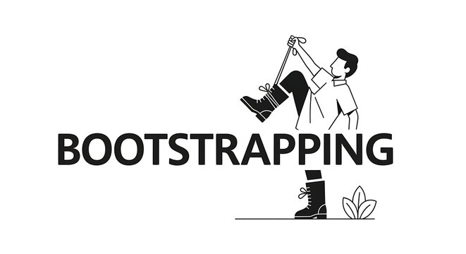 Illustration of bootstrapping concept with man pulling himself up by his boot straps graphic ai generated