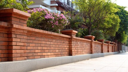 Fototapeta premium Solid brick boundary wall around house