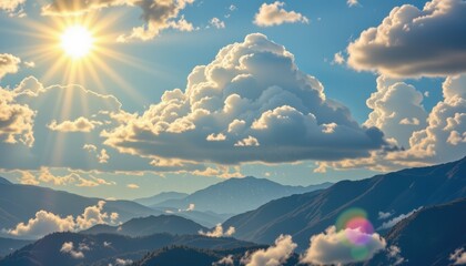 floating enchanted cloud controlling weather over valleys, oceans, and plains producing soft rainfall, gentle sunshine, and mild breeze creating serene harmonious global climate