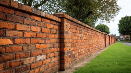 Solid brick boundary wall around house