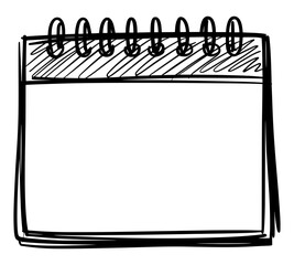 Hand drawn sketch illustration of empty desk table calendar in black and white vector style