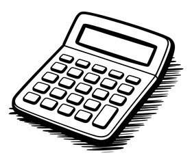 Hand drawn sketch calculator illustration in black and white vector style