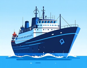 Obraz premium Blue Cargo Ship Vector Illustration – Professional vector artwork of a shipping cargo vessel. Perfect for logistics, import-export, trade, transportation, and global shipping industry designs. 