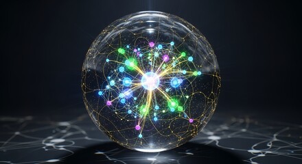 Modern abstract network sphere glows with vibrant data connections