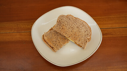 Toast with kaya jam and butter for breakfast
