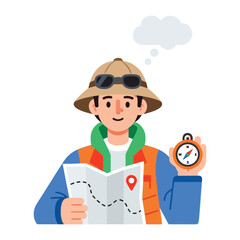 Explorer's Journey of Discovery: An explorer, equipped with a map and compass, embarks on a journey of exploration and discovery, dreaming of exciting adventures.
