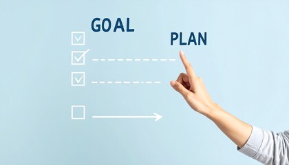 Hand points to goal plan checklist