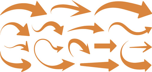 Diverse Brown Arrows Collection Pointing Directions on Transparent Background