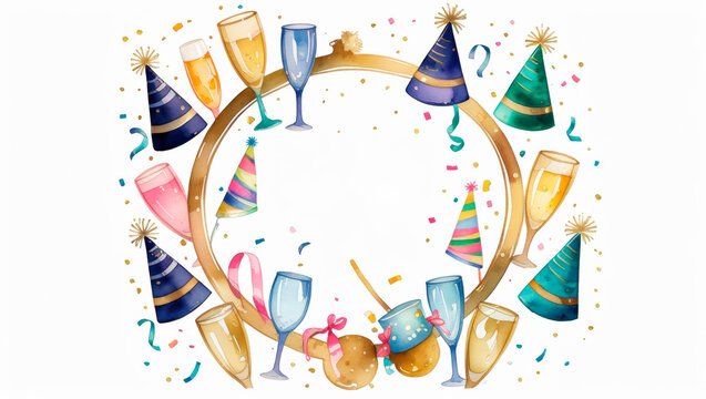 Watercolor New Year's Eve Party Celebration Background with Confetti and Place for Text - Powered by Adobe