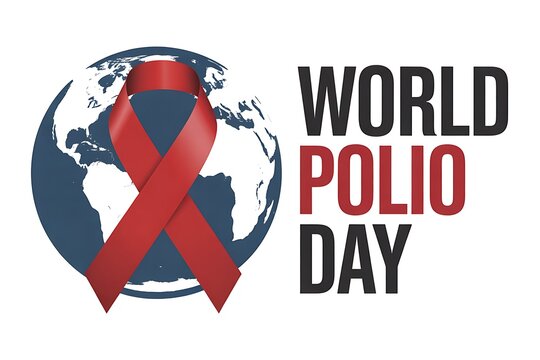 World Polio Day symbol of global health awareness with red ribbon over the earth emphasizing disease prevention and vaccination campaigns