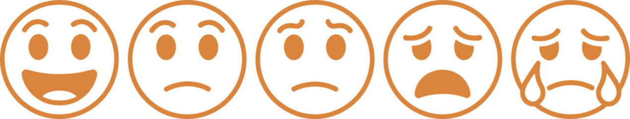 Orange Emotions Set Expressing Happy, Neutral, Sad, Crying Faces On White Background