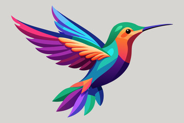 Obraz premium Vibrant geometric hummingbird in flight with rainbow plumage