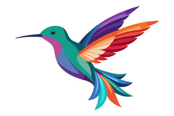 Obraz premium Vibrant geometric hummingbird in flight with colorful wings and tail feathers