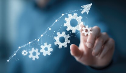 Upward trending graph with interconnected gears, symbolizing growth and efficiency
