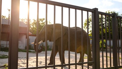 Elephant behind a metal fence