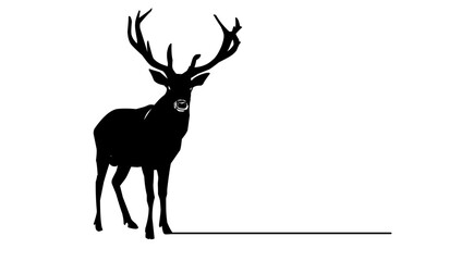 Modern animal illustration in black and white, aesthetic contour. Head of Christmas Santa reindeer for greeting cards, prints, poster, sticker, logo. banner. Vector.