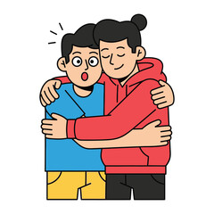 Friends Hugging Illustration: A heartwarming illustration of two friends embracing, capturing a moment of connection and shared emotions in a simplified, cartoonish style. 