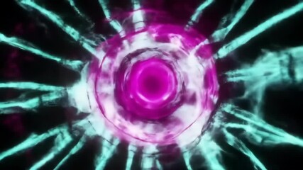 Abstract tunnel with mesmerizing violet hues, surrounded by teal streams of energy,Optical vortex with vibrant purple core and radiating blue-green energy filaments - Powered by Adobe