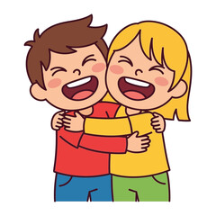 Joyful Friendship: Two children share a warm embrace, their faces alight with happiness. This scene captures the pure essence of friendship.