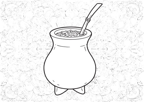 Intricate yerba mate illustration against a detailed mandala bac