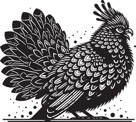 Fototapeta premium Detailed Black and White Illustration of a Crested Bird with Elaborate Feather Design