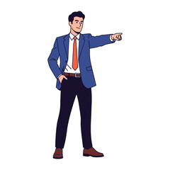 Directed Action: A determined professional, dressed in a tailored suit, directs attention with a pointed finger, symbolizing vision and authority.