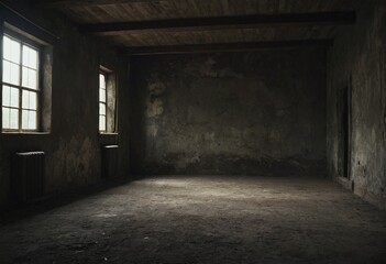 Portrait of an empty old rustic room with natural light