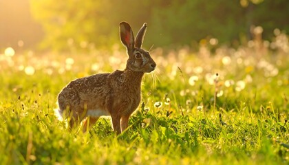 Hare in Meadow at Sunset