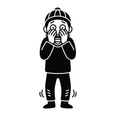 Startled: A hand-drawn image of a person is overwhelmed with fear. Their wide eyes and open mouth display a moment of shock and disbelief. 