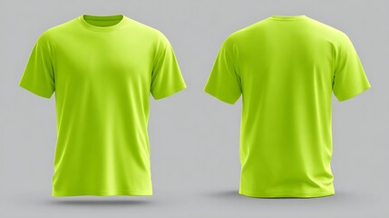 Blank lime green tshirt mockup, front and back view on grey background