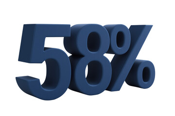 3d blue 58 percent number symbol graphic showing percentage and data representation transparent background