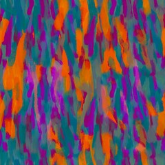 A vibrant seamless pattern with abstract, painterly brushstrokes in multi-colored shades of yellow, orange, red, green, blue, and other hues, creating a dynamic and lively design.