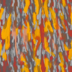 A vibrant seamless pattern with abstract, painterly brushstrokes in multi-colored shades of yellow, orange, red, green, blue, and other hues, creating a dynamic and lively design.