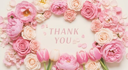 A 'Thank You' Card Surrounded by a Frame of Pink Flowers