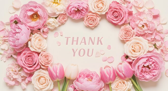 A 'Thank You' Card Surrounded by a Frame of Pink Flowers - Powered by Adobe