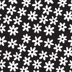Fototapeta premium Seamless ornamental vector pattern in black and white with floral and swirl shapes. Decorative geometric background for graphic design and digital use.