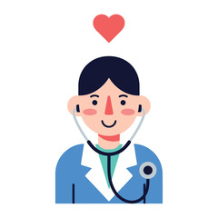 Medical Professional with a Heart: An illustrated doctor, stethoscope in place, radiates care and compassion, symbolized by the heart above, embodying healthcare and empathy.
