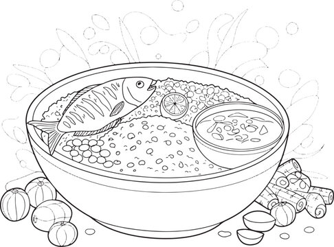 Elegant line art illustration of traditional bangladeshi panta b